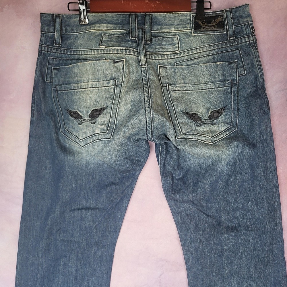 Robin's Jean D5653 Jeans Mens 38x34 Blue Distressed Straight Leg Denim Made USA